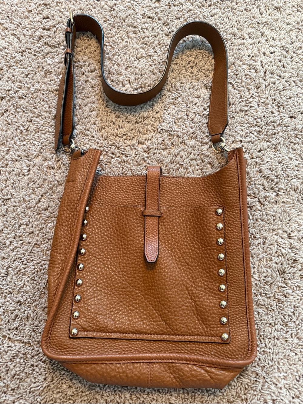 Rebecca Minkoff Brown Pebbled Leather Stud Shoulder Bag